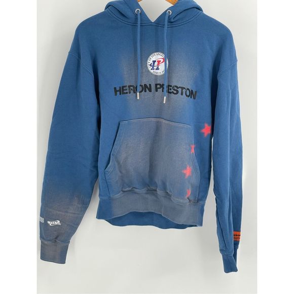Heron Preston Other - Heron Preston Hooded Sweatshirt Hail Mary Men’s Small Blue Distressed